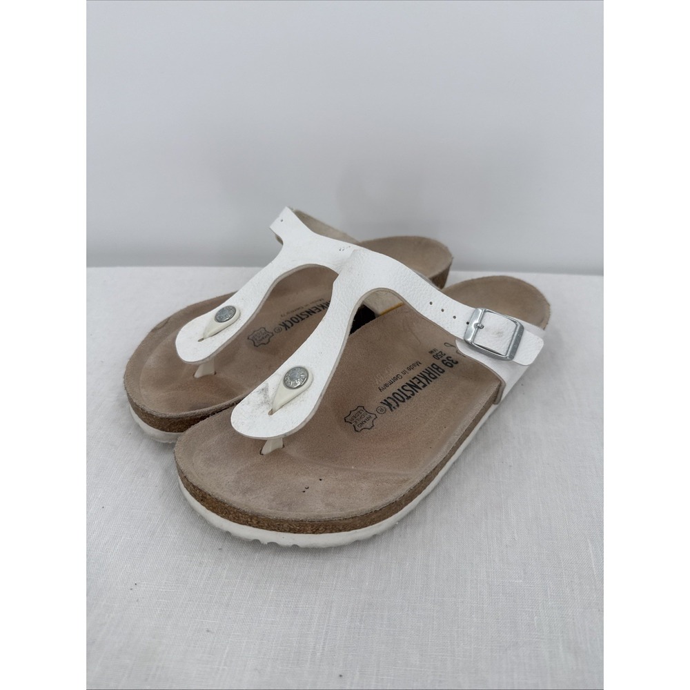 Birkenstock Womens White Gizeh Faux Leather T-Strap Sandal Size 39/8 Comfort